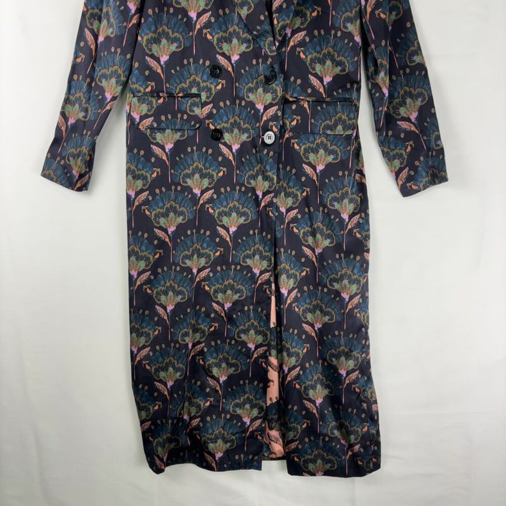 Longline Silk Coat - Navy and Pink - Picture 4 of 7